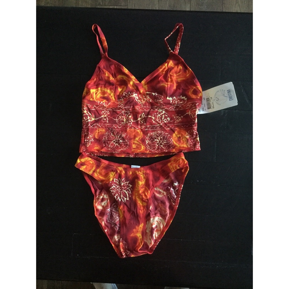 NEW Christina Swimsuit Tankini 2‎ Piece Set Red Orange Size 6-8 NWT (J1) 0190